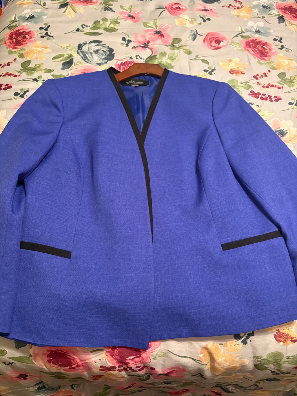 Evan Picone Royal Blue Open-Front Blazer With Black Trim